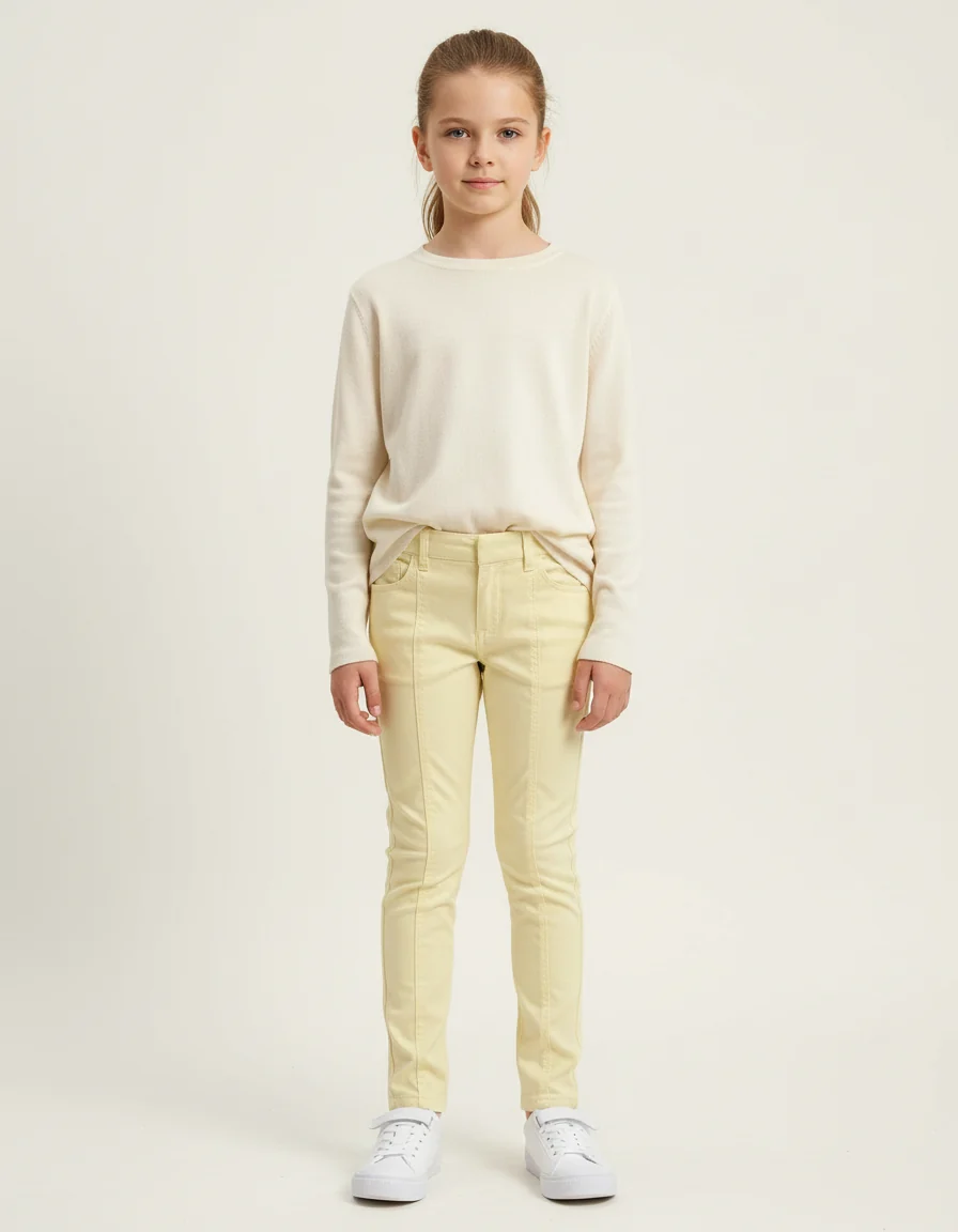 Pantalon Chino Jaune Clair Coton Slim Fille – Image 2