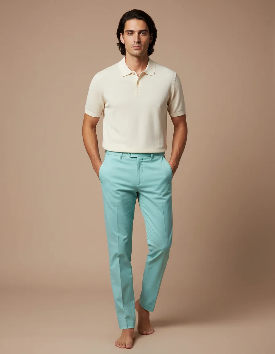Pantalon Chino Turquoise Homme Slim Élégant Coton