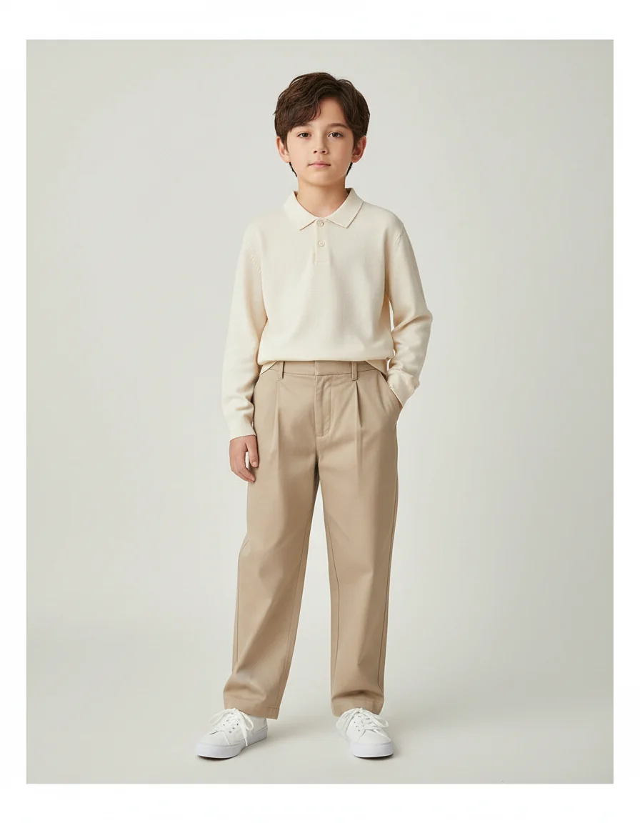 Pantalon Chino Beige Plissé Droit Décontracté Enfant – Image 2