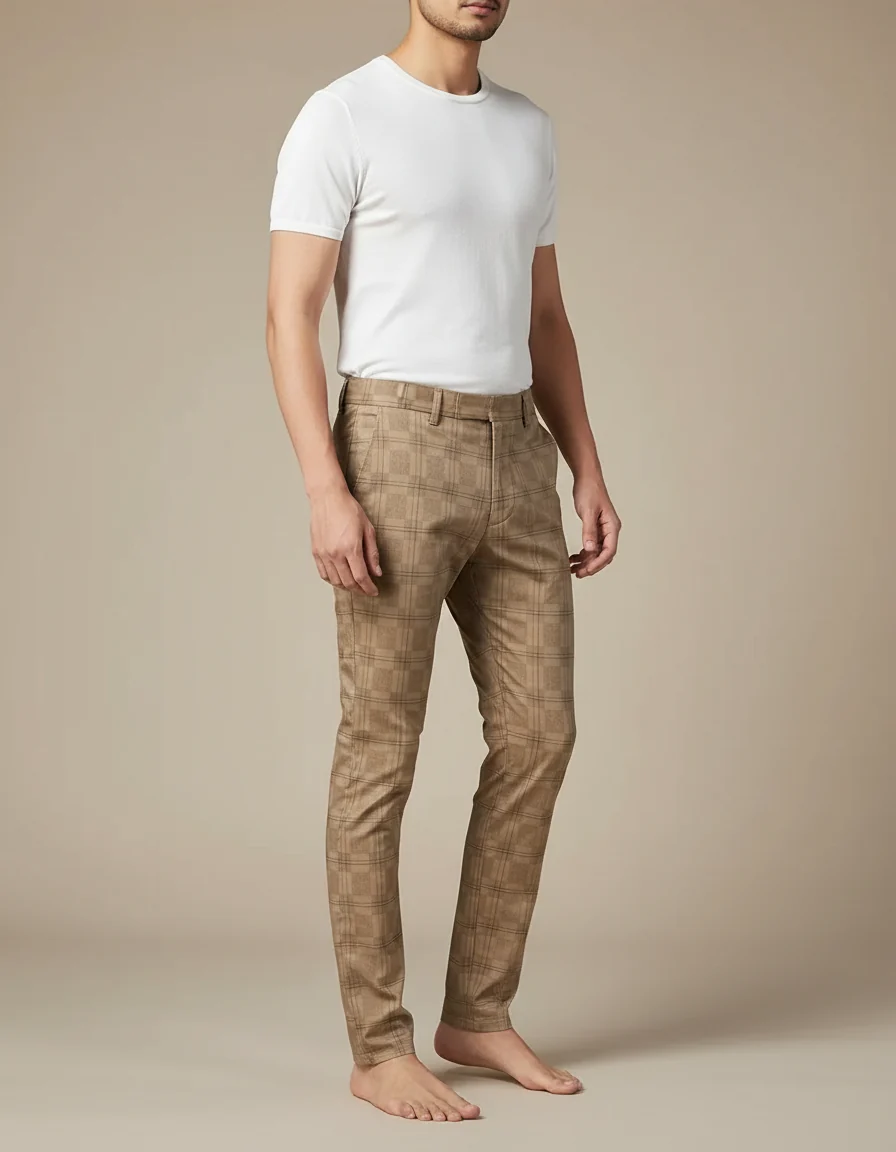 Pantalon Chino Carreaux Marron Slim Élégant Homme – Image 2