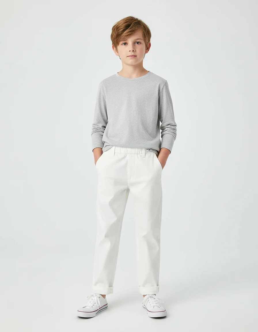 Pantalon Chino Blanc Coton Droit Décontracté Enfant