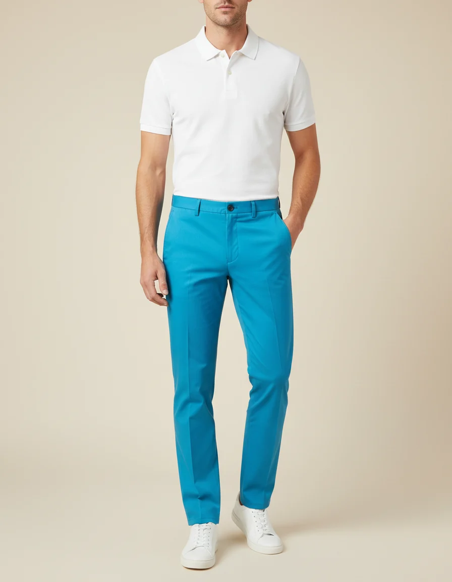 Pantalon Chino Bleu Ciel Slim Coton Élégant Homme