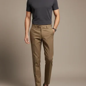 Pantalon Chino Marron Coupe Droite Élégant Homme