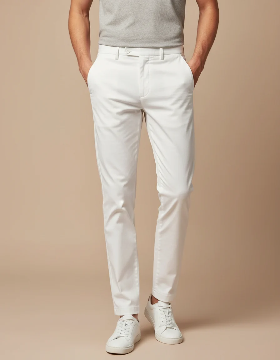 Pantalon Chino Blanc Homme Slim Coton Élégant Décontracté – Image 2