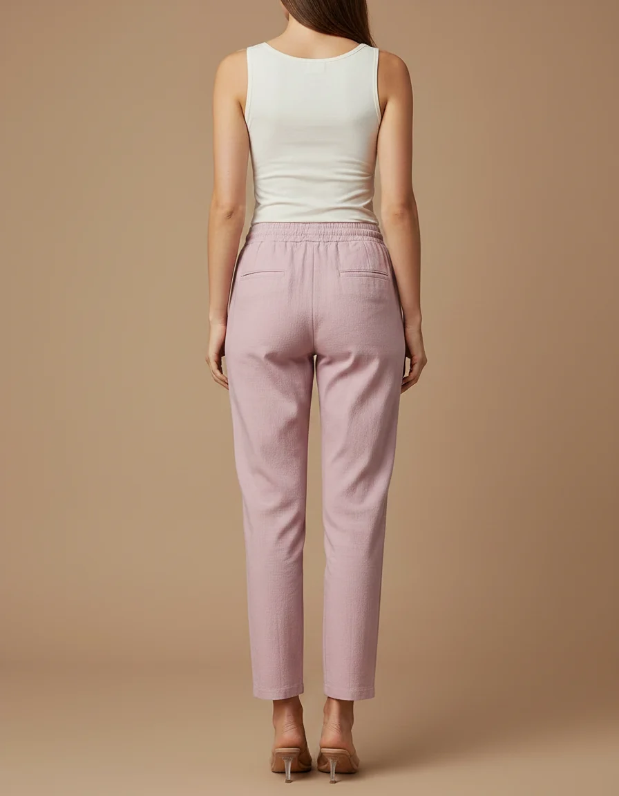Pantalon Chino Rose Coton Lin Ample Décontracté Femme – Image 3