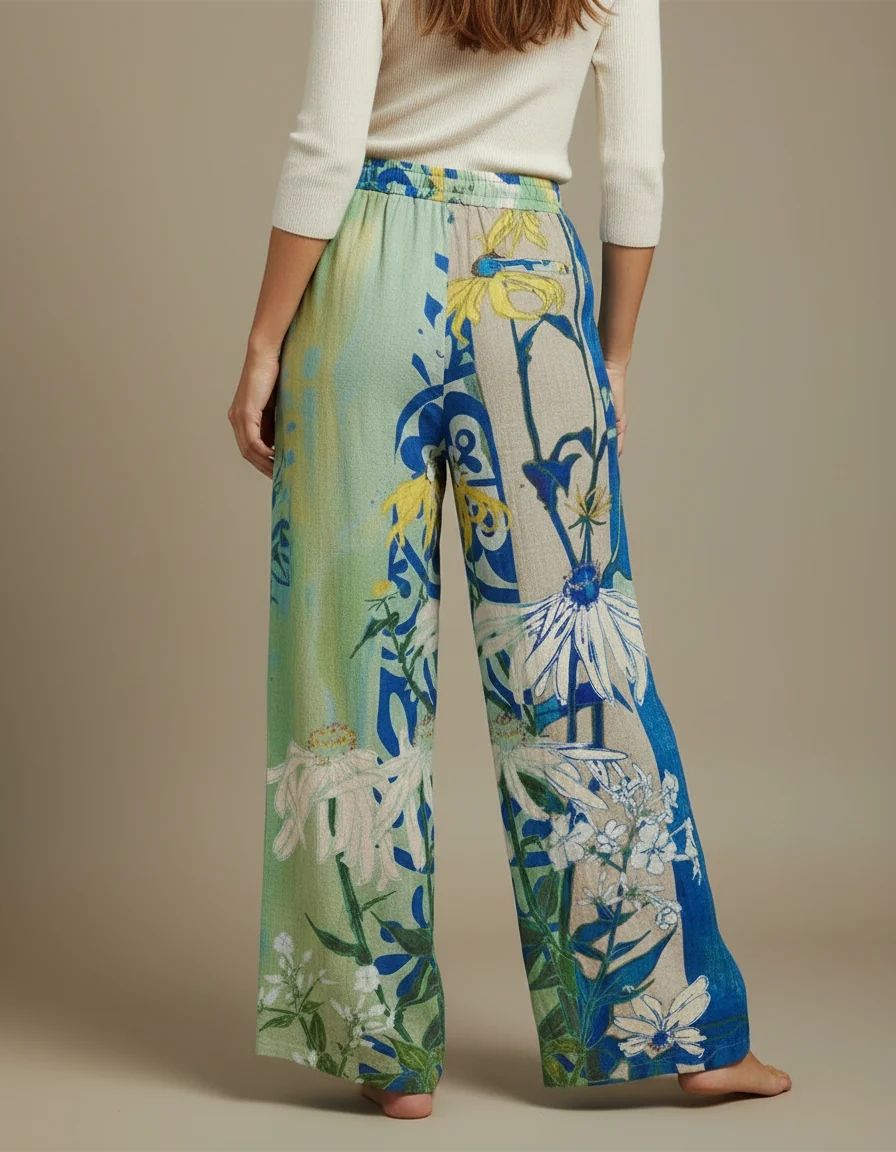 Pantalon Chino Large Imprimé Floral Fluide Coloré – Image 3