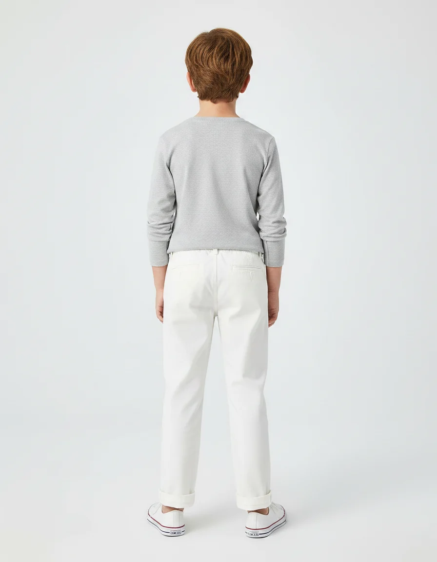 Pantalon Chino Blanc Coton Droit Décontracté Enfant – Image 3