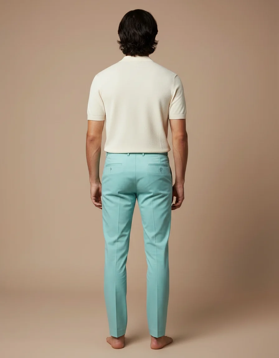 Pantalon Chino Turquoise Homme Slim Élégant Coton – Image 3