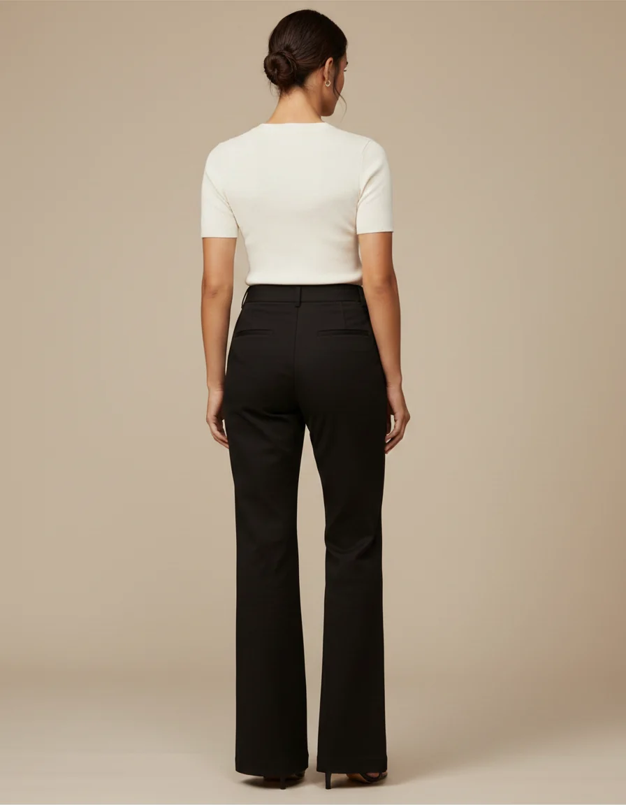 Pantalon Chino Noir Évasé Taille Haute Femme – Image 3