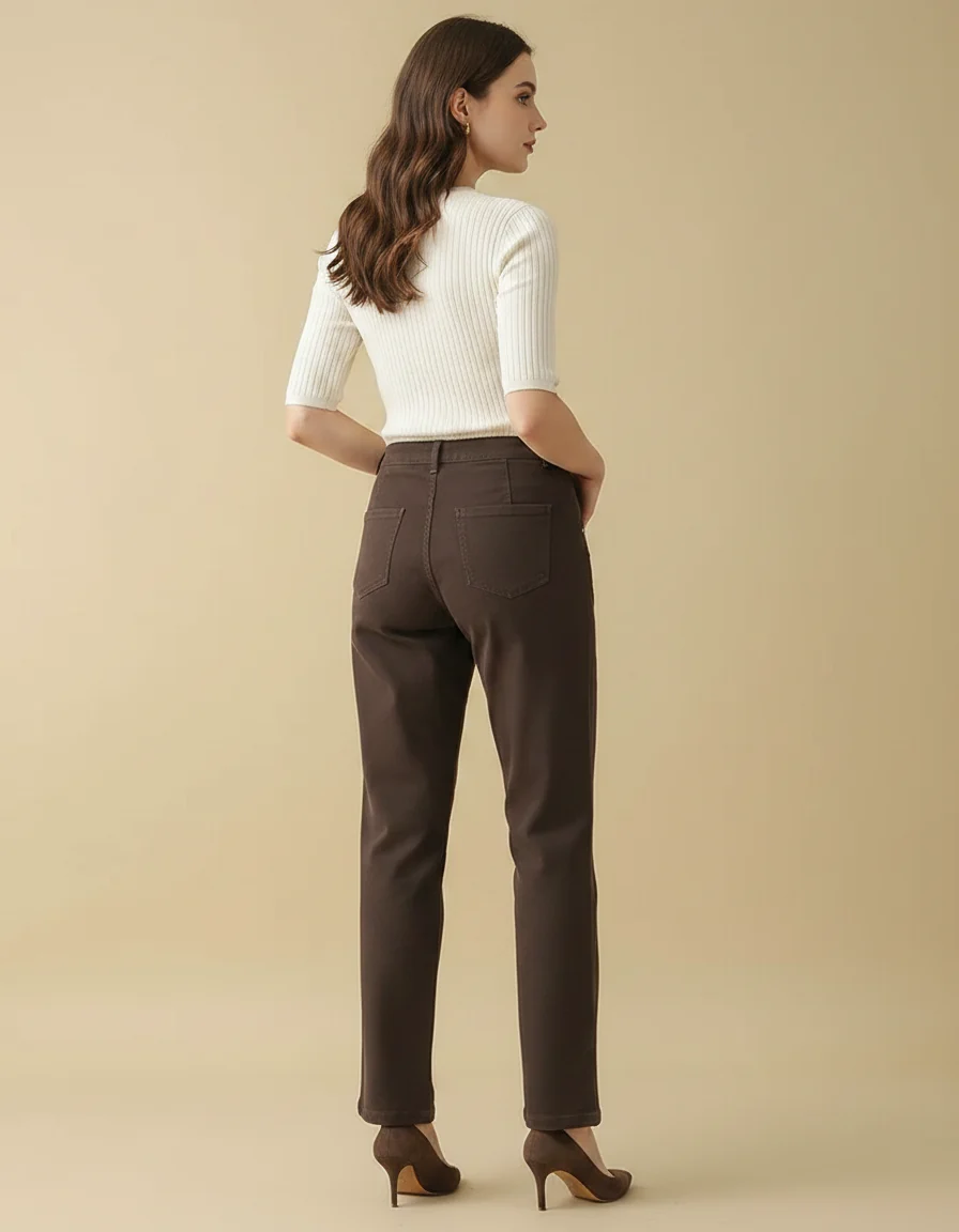 Pantalon Chino Marron Droit Taille Haute Élégant – Image 3