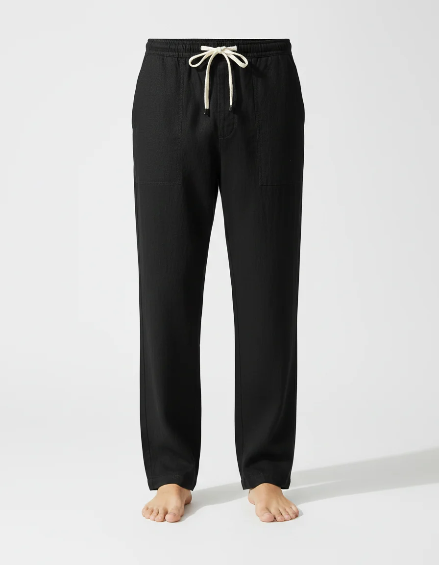 Pantalon Chino Noir Ample Coton Lin Homme – Image 4