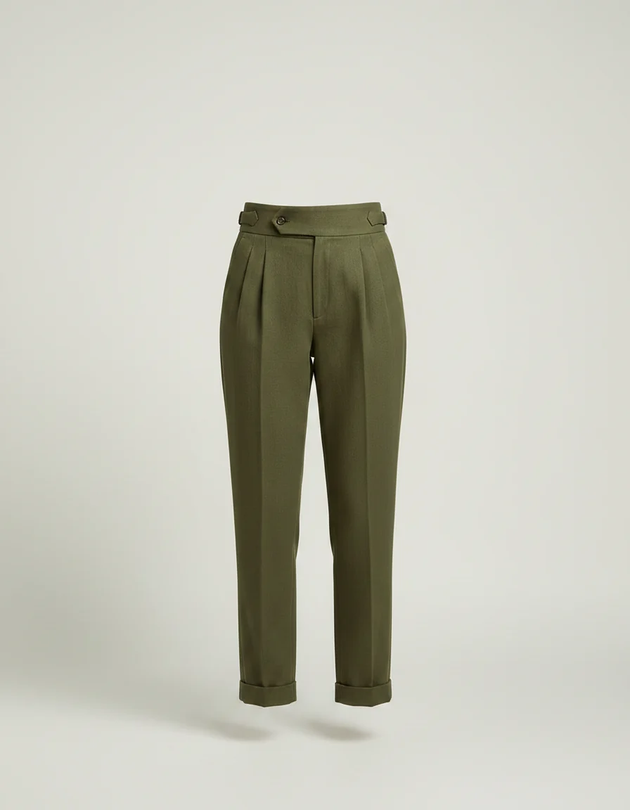 Pantalon Chino Vert Olive Plissé Ample Femme – Image 4