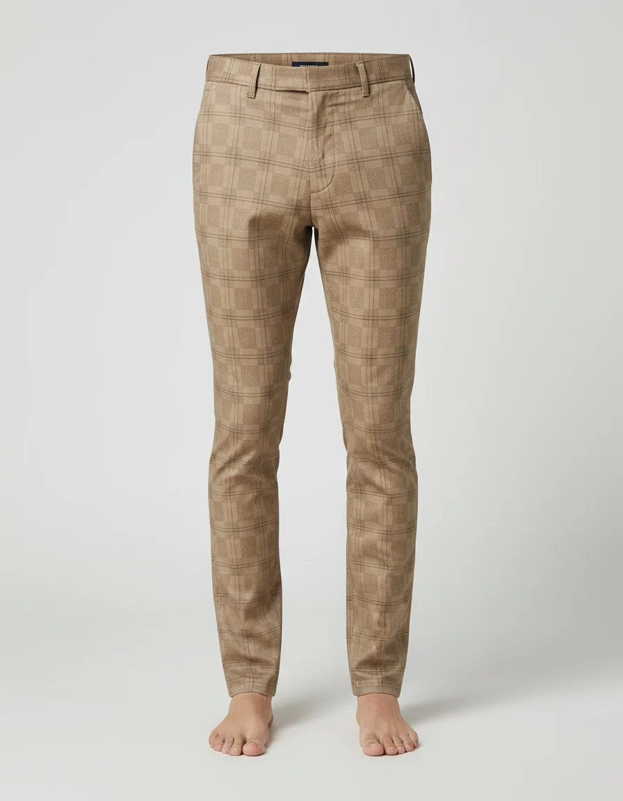 Pantalon Chino Carreaux Marron Slim Élégant Homme – Image 4