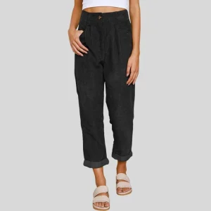 Pantalon Velours Femme Noir Taille Haute