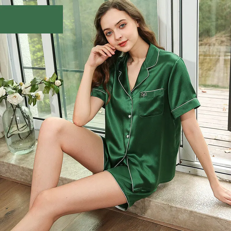 Pyjama Soie 19mm Femme – Ensemble Débardeur et Short Élastique, Nuit Confortable Été & Printemps – Image 4