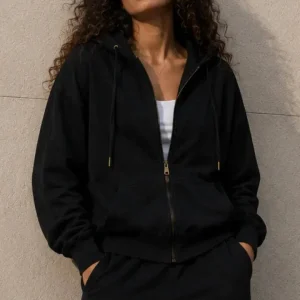 Sweat zippé Loungewear ALBA Noir - Coton