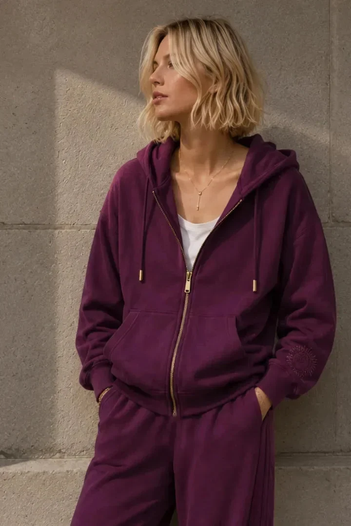 Sweat zippé Loungewear ALBA Prune - Coton – Image 5