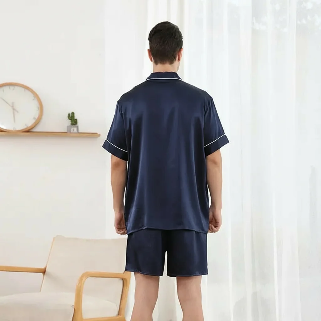 Pyjama Homme en Soie 100% – Set Court Extra Doux, Respirant et Confortable – Image 3