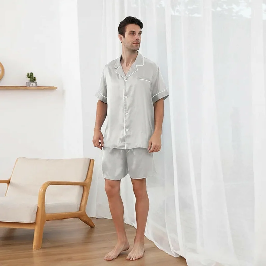 Pyjama Homme en Soie 100% – Set Court Extra Doux, Respirant et Confortable – Image 8